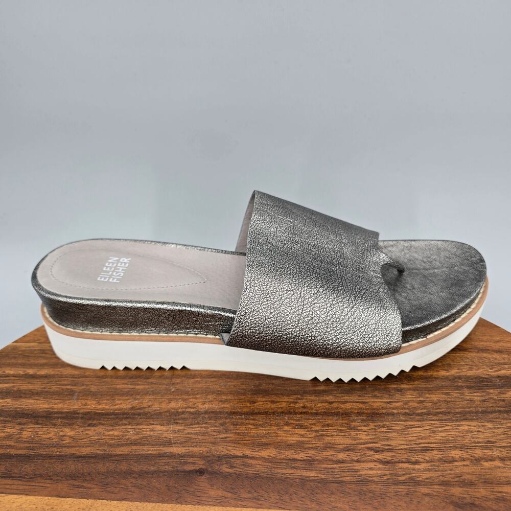 Eileen Fisher Sandals Womens 10 M Metallic Silver Leather Slip On Thong Platform
